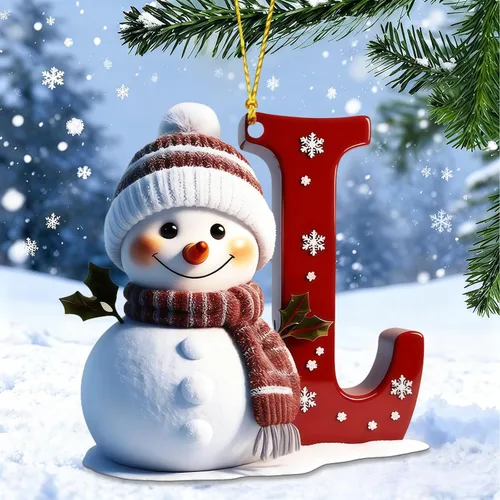Vista 17 de Adornos de muñeco de nieve de Navidad, linda decoración de árbol de Navidad en forma de letra personalizada colgante, adorno colgante de bricolaje