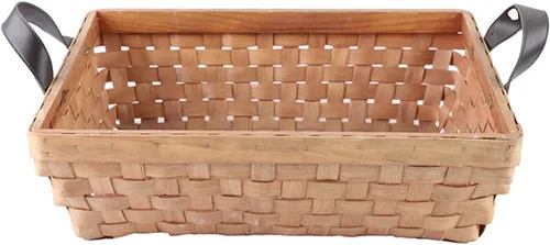 Vista 7 de Cesta rectangular de mimbre, bandeja de almacenamiento de madera tejida con asas para pan de regalo (marrón oscuro)