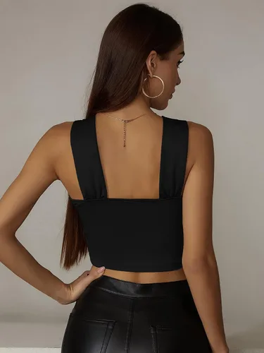 Vista 2 de SheIn Top sin mangas con abertura fruncida, sin mangas, para mujer