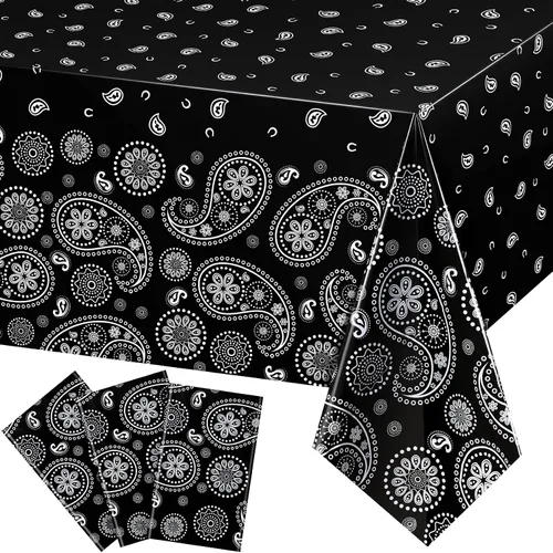 Vista 8 de Tatuo Mantel de fiesta del oeste con estampado de cachemira, mantel de bandana, mantel de plástico rectangular con flores para fiesta temática