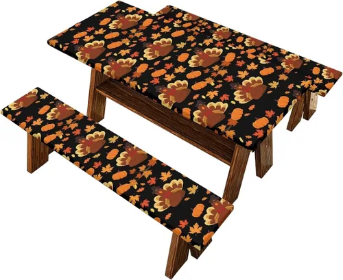 Vista 28 de Juego de 3 calcetines de árbol de Navidad de dibujos animados y galletas, funda de mesa de picnic ajustable con funda de banco, manteles Calcetines