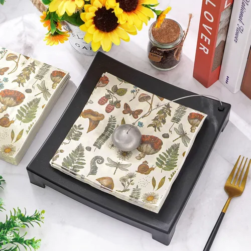 Vista 3 de AnyDesign 80 servilletas de papel de hongos vintage desechables con plantas de hongos, servilletas de almuerzo, estilo retro, postre, cena