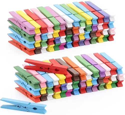 Vista 8 de 100 piezas de pinzas de madera para ropa de colores, pinzas para manualidades, pinzas para aulas de enseñanza de color, 7,37 cm, 20