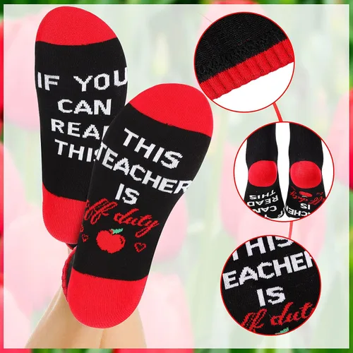 Vista 4 de Geyoga 4 pares de calcetines novedosos para profesores, regalos divertidos de graduación, calcetines unisex para mujeres y hombres