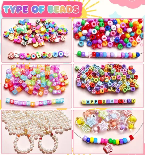 Vista 4 de MontoSun Kit de fabricación de pulseras de cuentas, kit de pulseras de la amistad, cuentas de poni, abalorios de cuentas de flores de arcilla