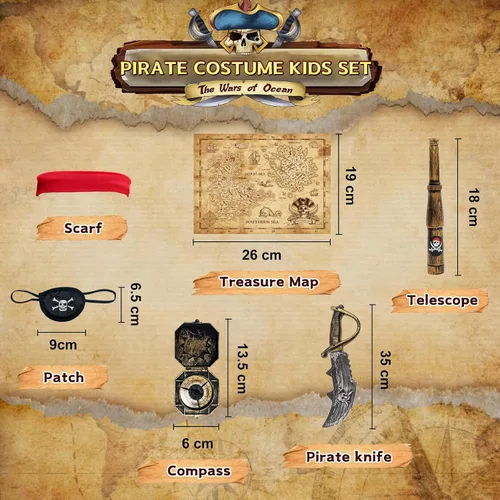Vista 4 de Joy Bang Disfraz de pirata para niños, disfraces de bucanero de Halloween para niños y niñas de 3 a 12 años, juego de rol de simulación de cosplay