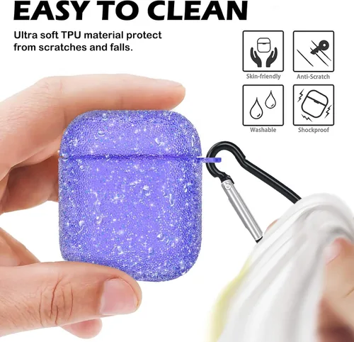 Vista 4 de Newseego Funda para AirPods de 1 y 2 generación, funda de lujo con diamantes de imitación brillantes con llavero para mujeres y niñas, antiarañazos