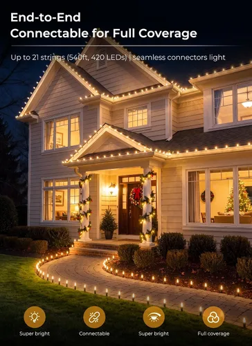 Vista 3 de Brightown C9 LED Christmas Pathway Lights, 25.8 Ft Christmas Path Lights with 20 Bulbs and Stakes, Connectable Waterproof String Light for Walkway