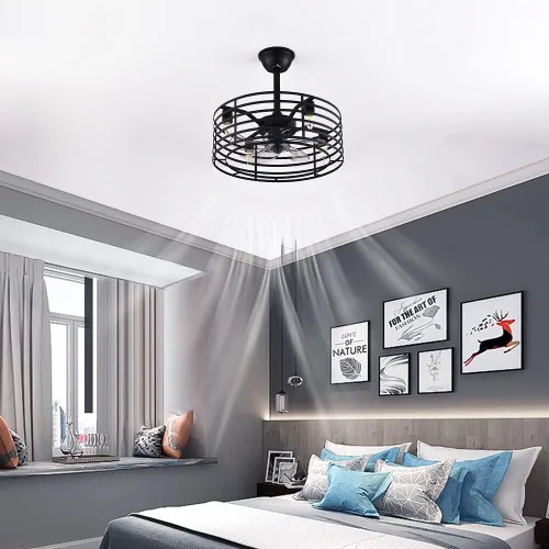 Vista 5 de Ventilador de techo enjaulado de 20 pulgadas con luz, 3 velocidades ajustables, luces de ventilador de techo con control remoto, ventiladores