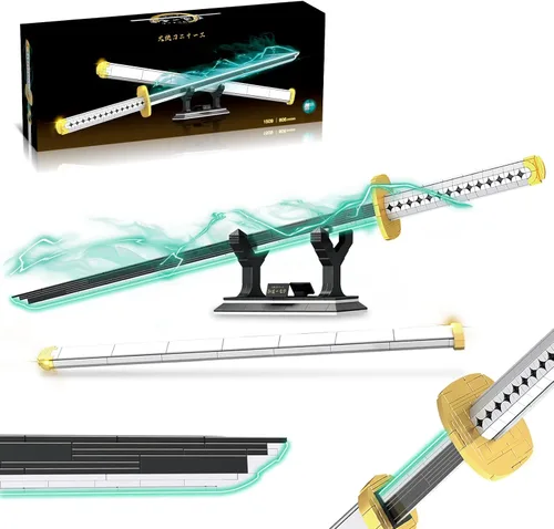 Vista 11 de HIGH GODO Demon Anime Sword Building Set, Kit de Bloques de Hacha y Martillo Meteoro de 43 Pulgadas, Set de Bloques de Construcción de Armas