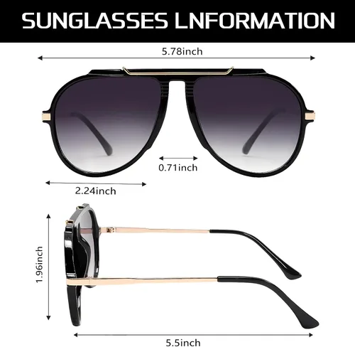 Vista 5 de GUVIVI Gafas de sol de aviador de gran tamaño para mujeres y hombres, estilo retro de los años 70, lentes de sol de metal dorado sin enredos