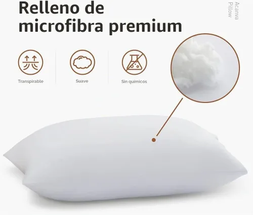 Vista 4 de Acanva Almohada básica de cama suave para dormir, tamaño Queen, color blanco, 2