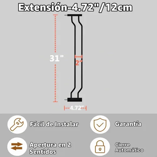 Vista 3 de Fairy Baby Puerta de seguridad para bebés Extensión de 12 cm para puerta de seguridad para bebés con cierre automático Puerta de seguridad