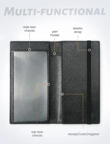 Vista 124 de Yarnic Funda para chequera personal, soporte para chequera con soporte para bolígrafo y divisor de plástico transparente integrado para cheques Rosa