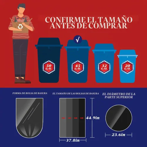 Vista 2 de Teivio Bolsas de basura grandes negras de 40 a 45 galones, 20