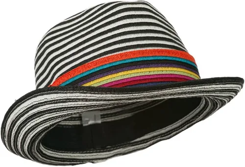 Vista 2 de Jeanne Simmons Sombrero de Fedora de diseño a rayas para mujer con banda multicolor - Negro Blanco OSFM, Blanco