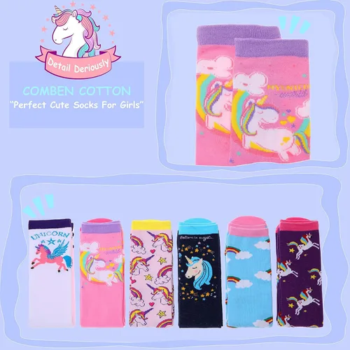 Vista 7 de Calcetines altos hasta la rodilla para niños y niñas 6 pares de calcetines largos y divertidos de animales coloridos para niños