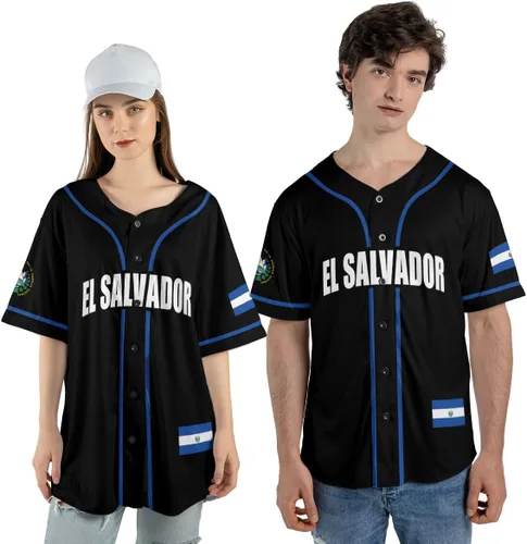 Vista 2 de MonkeyVan Camiseta de béisbol de El Salvador personalizada con nombre personalizado con la bandera salvadoreña salvadoreña, orgullo salvadoreño