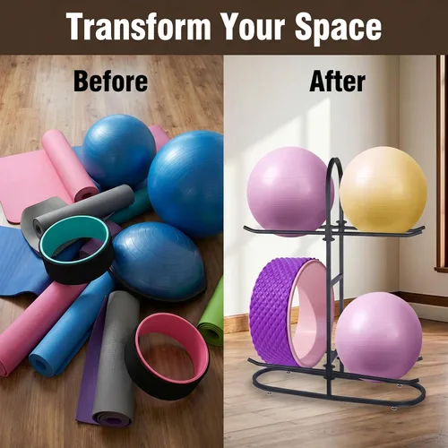 Vista 5 de Estante estabilizador para pelotas de ejercicio, soporte para pelotas de medicina y almacenamiento de pelotas de yoga, adecuado para pelotas