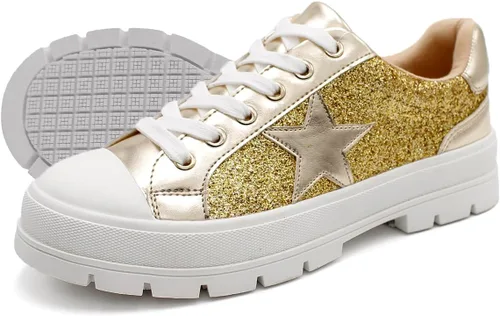 Vista 2 de Laforst Tenis antideslizantes con purpurina Mardi Gras para mujer, color morado