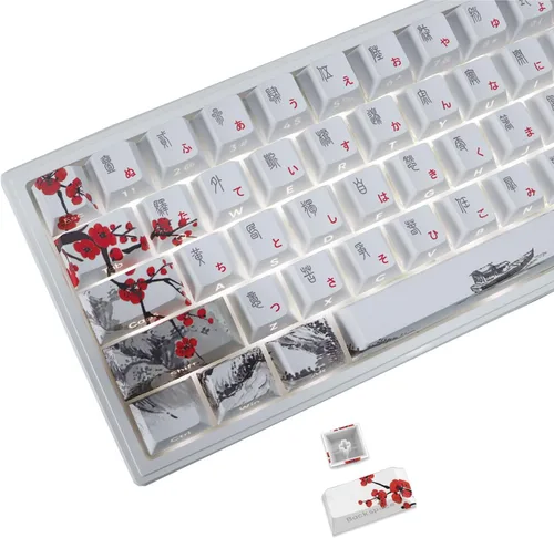 Vista 11 de JSJT Teclas PBT - Tecla translúcida con impresión lateral, estilo multicolor con brillo personalizado, juego de 124 teclas de perfil Cherry