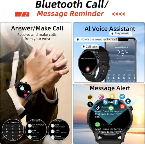 Vista 2 de Reloj inteligente para hombres y mujeres Fitness: impermeable, responder, hacer llamada, digital, relojes para hombres, correr, seguimiento