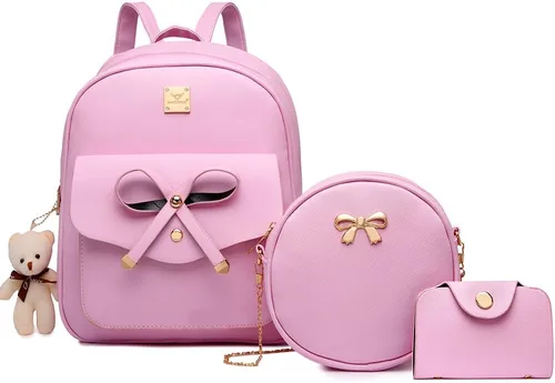 Vista 8 de MACCINELO Linda mochila de cuero para mujer, mochila pequeña con lazo para regalo de niñas, bolsa de hombro para mujer, 3