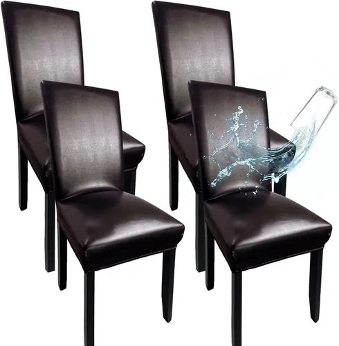 Vista 21 de Fundas de Silla de Cuero para Sillas de Comedor, Juego de 4, Fundas Super Elásticas Impermeables para Sillas de Cocina, Fundas de Silla de Comedor