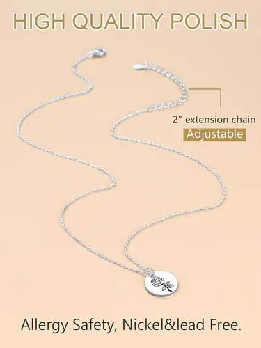 Vista 5 de Collar de plata de ley con flor de nacimiento y moneda, conjunto de joyas florales de rosa de junio para mujer