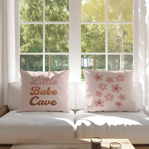 Vista 3 de Little Babe Cave Boho - Fundas de almohada decorativas con cita para niña, fundas de almohada retro de margaritas para el hogar, habitación