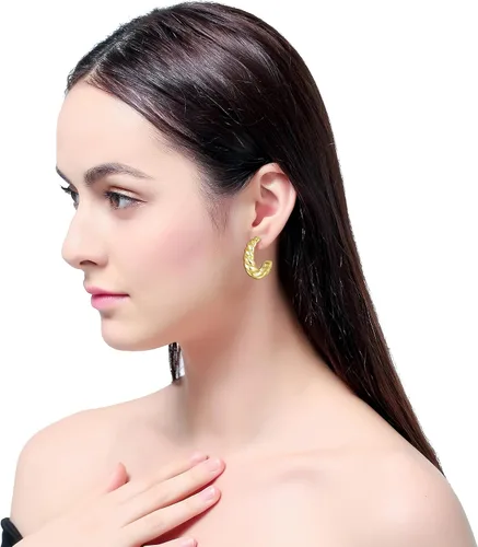 Vista 6 de 2 Pairs Earrings Set for Women, Lightweight Hollow Gold Hoops. Silver Hoop Earrings, 14k Gold Teardrop Hoop Earrings, Rhinestone Waterdrop Earrings