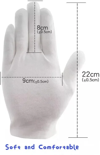 Vista 5 de 24 piezas (12 pares) de guantes de algodón blanco para hidratación de manos secas, cosmética, eczema, spa de manos e inspección de monedas y joyas