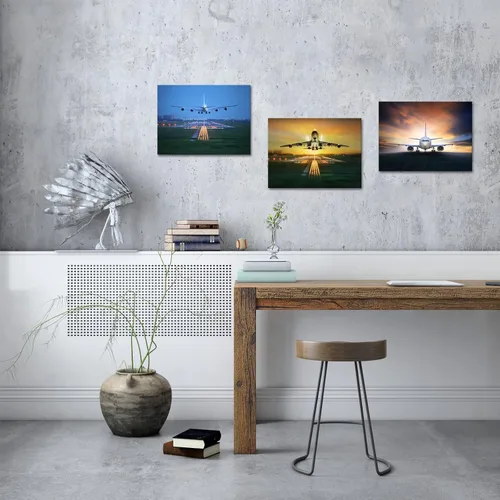 Vista 5 de iKNOW FOTO Lienzo de 3 piezas de arte para pared, diseño de avión despegable, enmarcado, póster de avión, impresiones artísticas para oficina