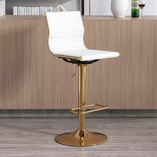 Vista 19 de LZAREAL Juego de 2 taburetes de bar de metal con altura ajustable, diseño moderno de piel sintética blanca sin brazos con base cromada para isla