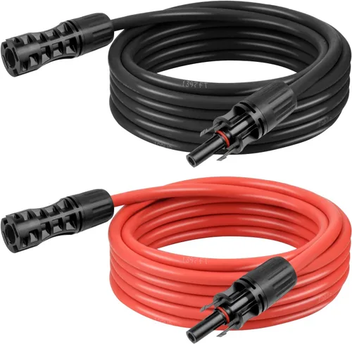 Vista 16 de Cable de Extensión Solar de 8 AWG 3 Pies Negro + 3 Pies Rojo, Cable de Panel Solar de Calibre 8 Macho a Hembra Alambre de Cobre Estañado para Panel