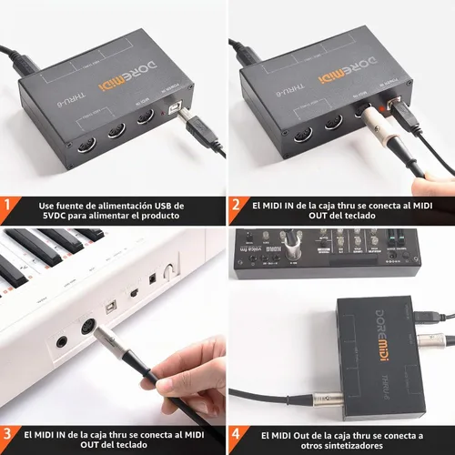 Vista 6 de MIDI Thru 6 Box USB MIDI Interfaz 1 en 6 salidas con cable Transmisión con Optoacoplador de alta velocidad MIDI Splitter, Plug-and-play