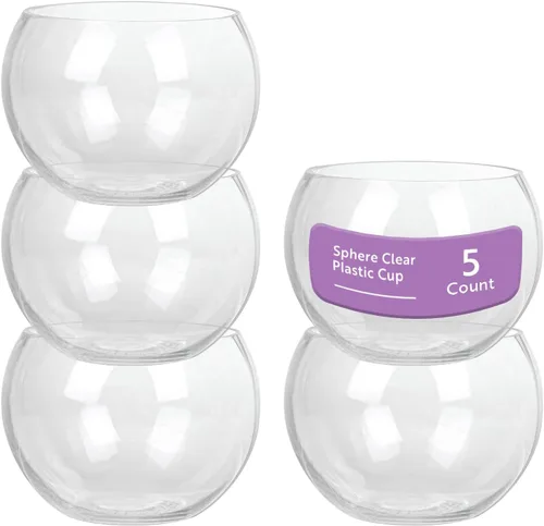 Vista 8 de Restaurantware Cuencos redondos de plástico de 2 onzas, 5 vasos de esfera desechables, reprocesables, no se rompe fácilmente, cuencos de plástico