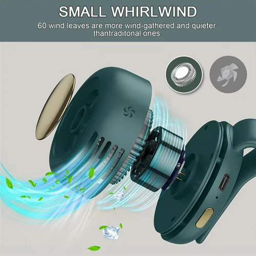 Vista 4 de Portable Clip on Fan, Mini Bladeless Fans for Shirts and Waist, 3-Speed Silent and Adjustable Wind Direction Rechargeable Cooling Fans, Versatile