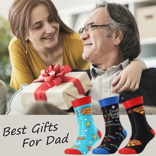 Vista 6 de BONANGEL Dad Socks Mens Funny Novelty Crazy Funky Socks Best Gifts for Fathers Day Birthday Christmas from Daughter Son