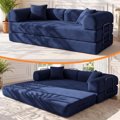 Vista 21 de Sofá cama de espuma viscoelástica de 79 pulgadas, futón convertible con reposacabezas alto, sofá sin hueso Negro