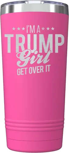 Vista 8 de Vasos aislados con tapa con la frase "I'm A Trump Girl Get Over It Stars", de 20 onzas con tapa, tazas de acero inoxidable, taza de café de viaje