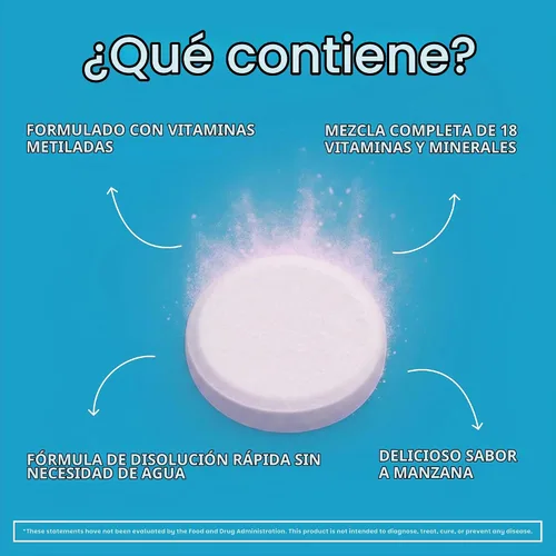 Vista 4 de EZ Melts Multivitamínico soluble sin hierro, 60 tabletas, manzana