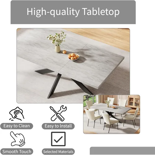 Vista 3 de 6-Piece Extendable Dining Table Set, Modern 63''–79'' Grey Wood Table with 6 Grey Fabric Chairs, Dining Room Table and Chairs for 6, Ideal for 1
