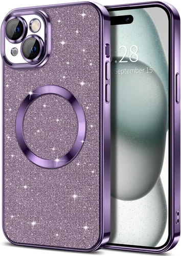 Vista 43 de Hython para iPhone 16 Funda con chispas brillantes, fundas transparentes magnéticas con protector de lente de cámara [Compatible con MagSafe]