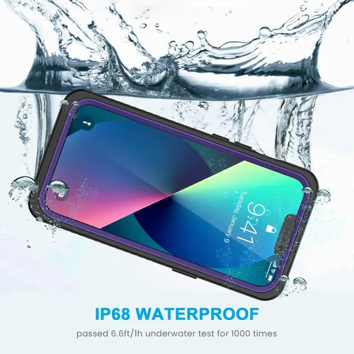 Vista 5 de Lanhiem Funda para iPhone 13, impermeable IP68, a prueba de polvo, a prueba de golpes, con protector de pantalla integrado, cubierta frontal