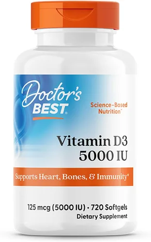 Vista 8 de Doctor's Best Vitamina D3 5000UI, sin OGM, sin gluten y soja, regula la función inmunitaria, favorece huesos saludables, blanco, sin sabor, 180