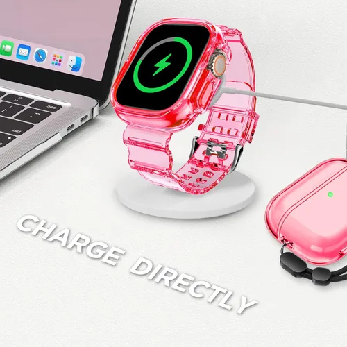 Vista 324 de DABAOZA - Correa transparente compatible con Apple Watch con estuche protector, correa deportiva de TPU con brillo para mujeres y hombres