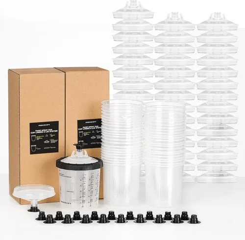 Vista 10 de InoKraft Copa para Pistola de Pintura Desechable, Kit Mini de 6 Onzas (180ml) con 6 Copas y Tapas, 1 Copa Rígida con Anillo Retenedor, 3 Tapones