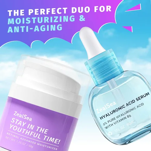 Vista 2 de Zealsea Set de refuerzo y renovación de hidratación: suero de ácido hialurónico al 2% y crema de retinol antienvejecimiento revitalizan