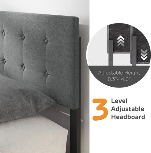 Vista 5 de GAOMON Base de cama de tamaño matrimonial con 4 cajones de almacenamiento y cabecero, base de colchón tapizada con plataforma completa, base